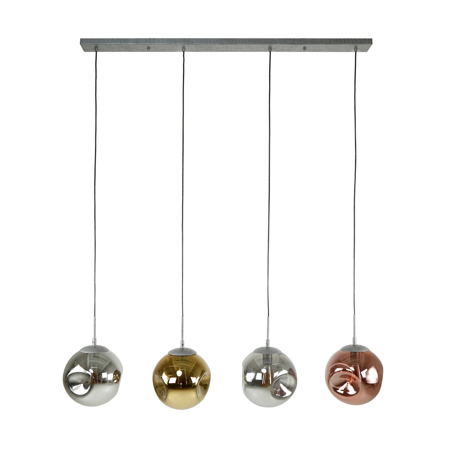 Virelli Pendelleuchte – 4 Leuchten in Metall-Farbkombination Gold, Kupfer und Chrom