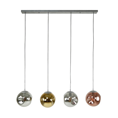 Virelli Pendelleuchte – 4 Leuchten in Metall-Farbkombination Gold, Kupfer und Chrom