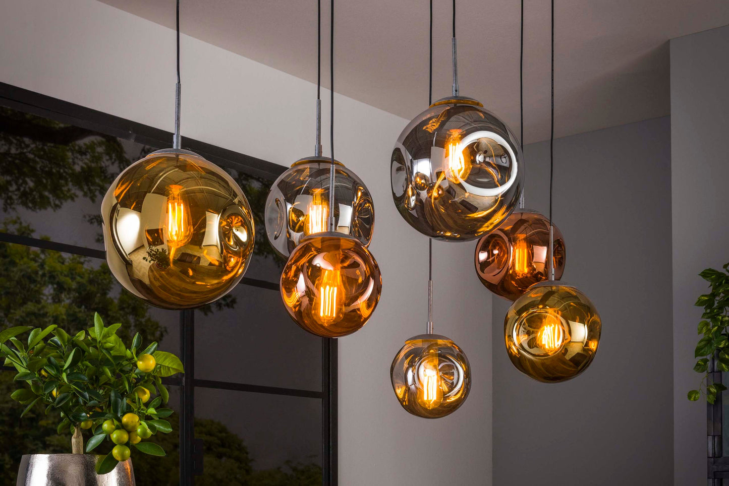 Pendelleuchte Althea – 7 Leuchten Metall‑Farbkombination Gold Kupfer Chrom