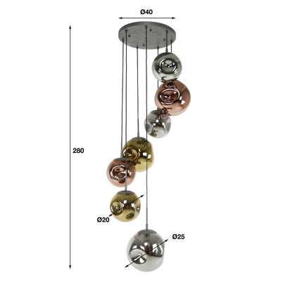 Elaris Pendelleuchte – 7‑teilige Metall‑Farbkombination in Gold, Kupfer und Chrom
