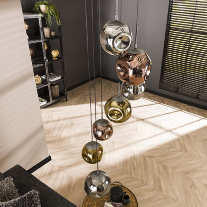Elaris Pendelleuchte – 7‑teilige Metall‑Farbkombination in Gold, Kupfer und Chrom