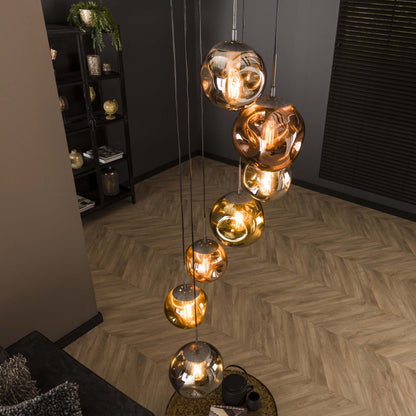 Elaris Pendelleuchte – 7‑teilige Metall‑Farbkombination in Gold, Kupfer und Chrom