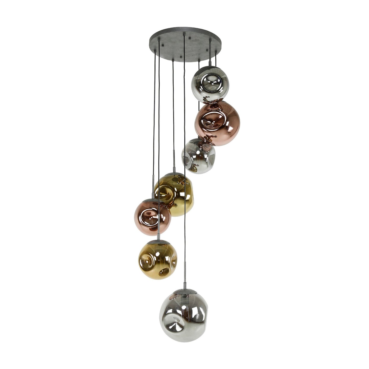 Elaris Pendelleuchte – 7‑teilige Metall‑Farbkombination in Gold, Kupfer und Chrom