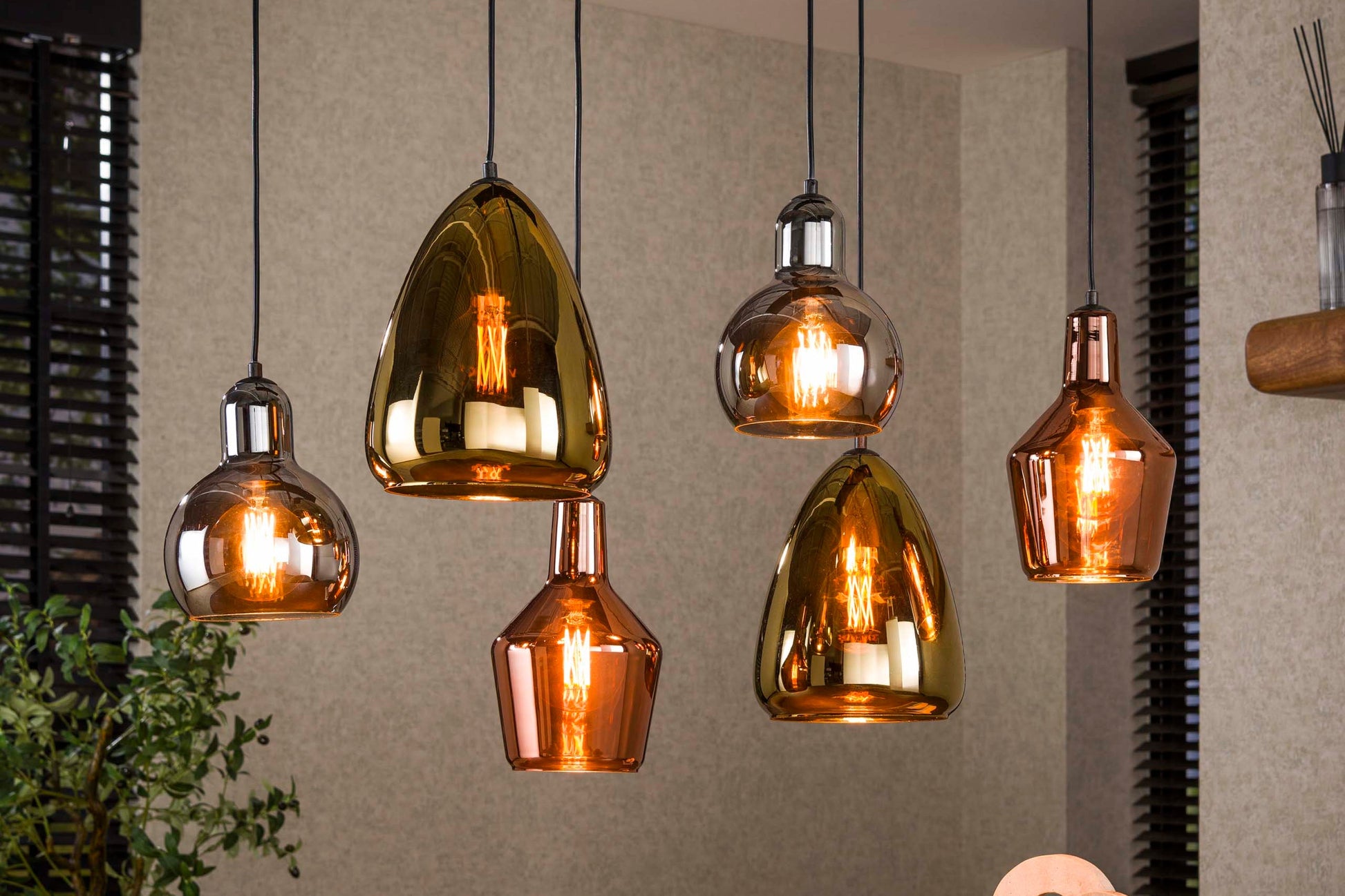 Arvella Pendelleuchte Gold/Kupfer/Chrom 6 Stück Wohnzimmer