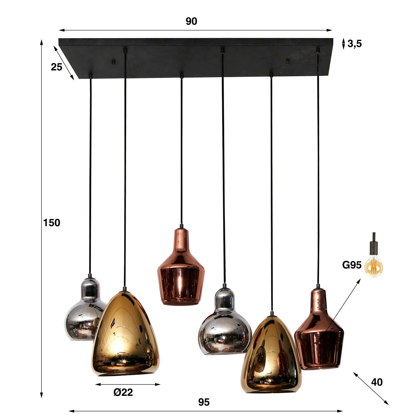 Arvella Pendelleuchte Gold/Kupfer/Chrom 6 Stück Wohnzimmer