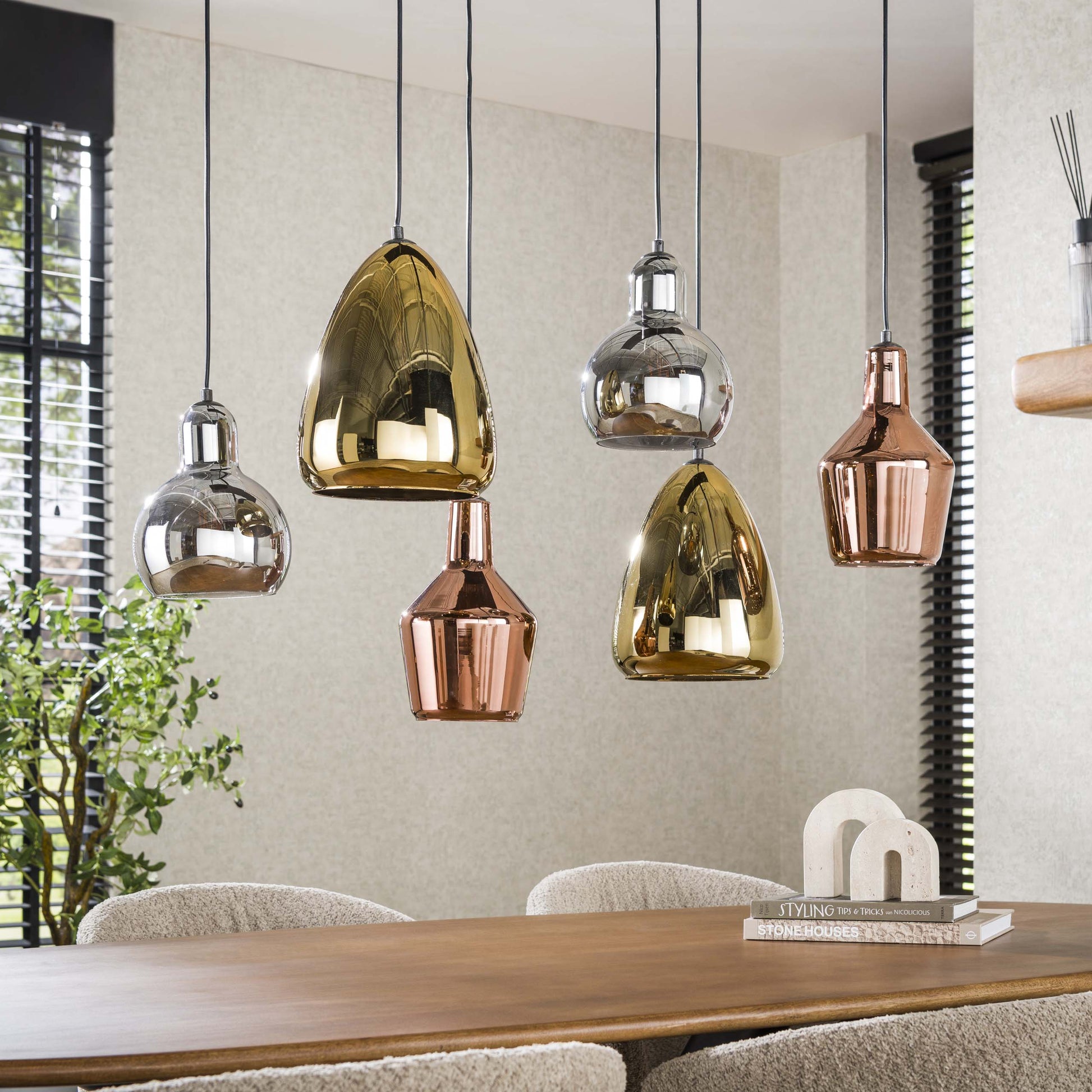 Arvella Pendelleuchte Gold/Kupfer/Chrom 6 Stück Wohnzimmer