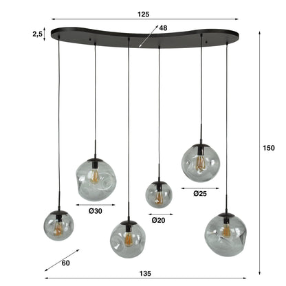 Pendelleuchte Zephyra – 6 Rauchglas Leuchten mit organischem Deckensockel