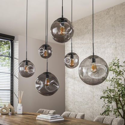 Pendelleuchte Zephyra – 6 Rauchglas Leuchten mit organischem Deckensockel