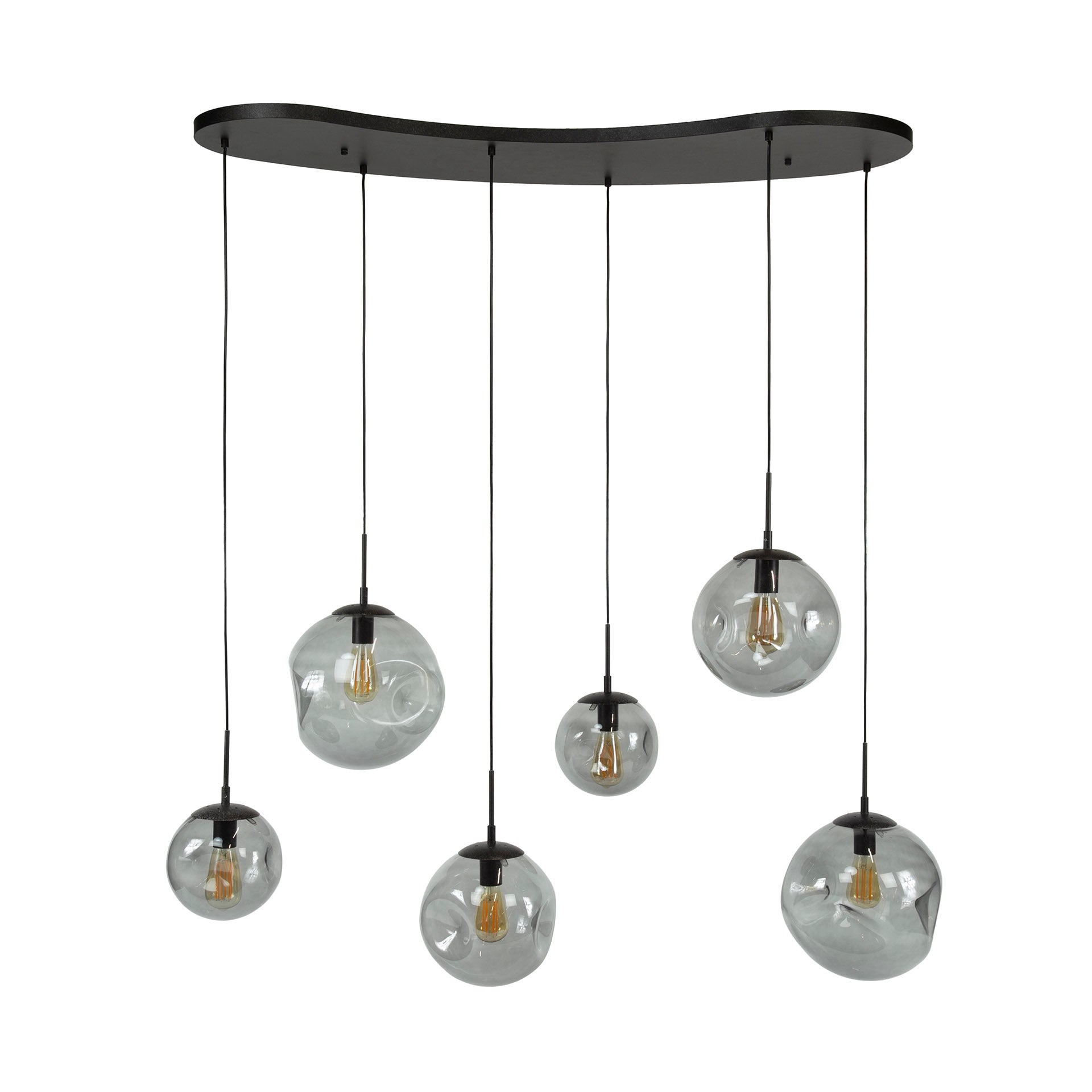 Pendelleuchte Zephyra – 6 Rauchglas Leuchten mit organischem Deckensockel