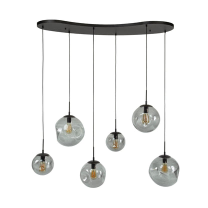 Pendelleuchte Zephyra – 6 Rauchglas Leuchten mit organischem Deckensockel