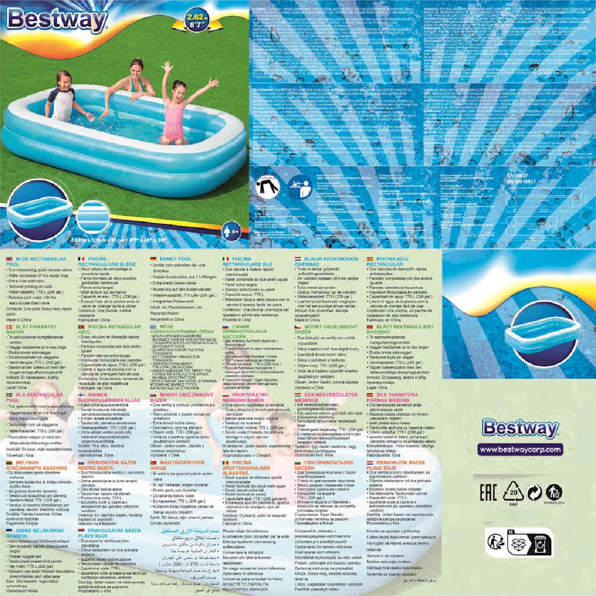 Bestway Piscina Inflable Rectangular 262x175x51 cm Azul y Blanco