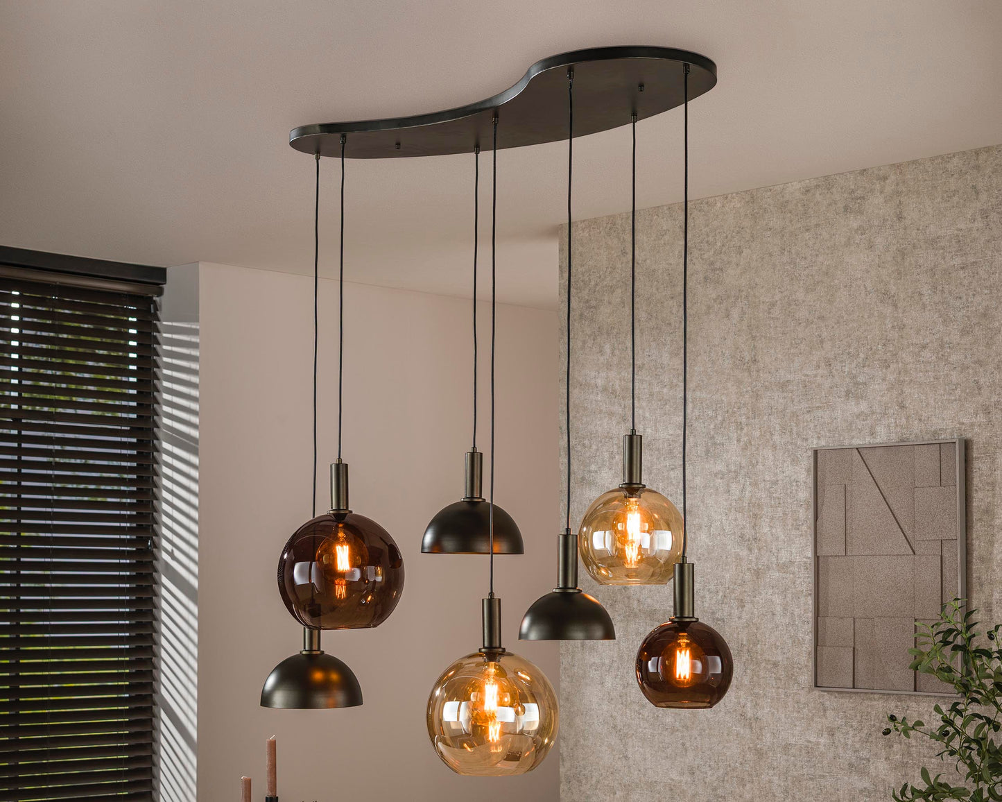 Pendelleuchte Caldera Organisches Cluster-Design Sienna Braun 7‑Flammig