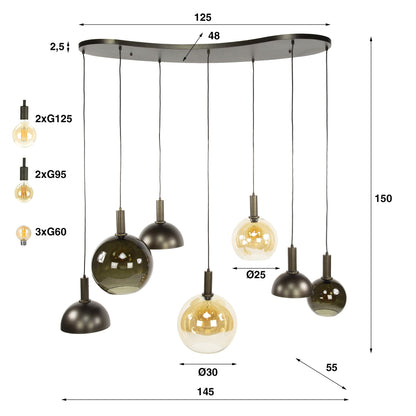 Pendelleuchte Caldera Organisches Cluster-Design Sienna Braun 7‑Flammig