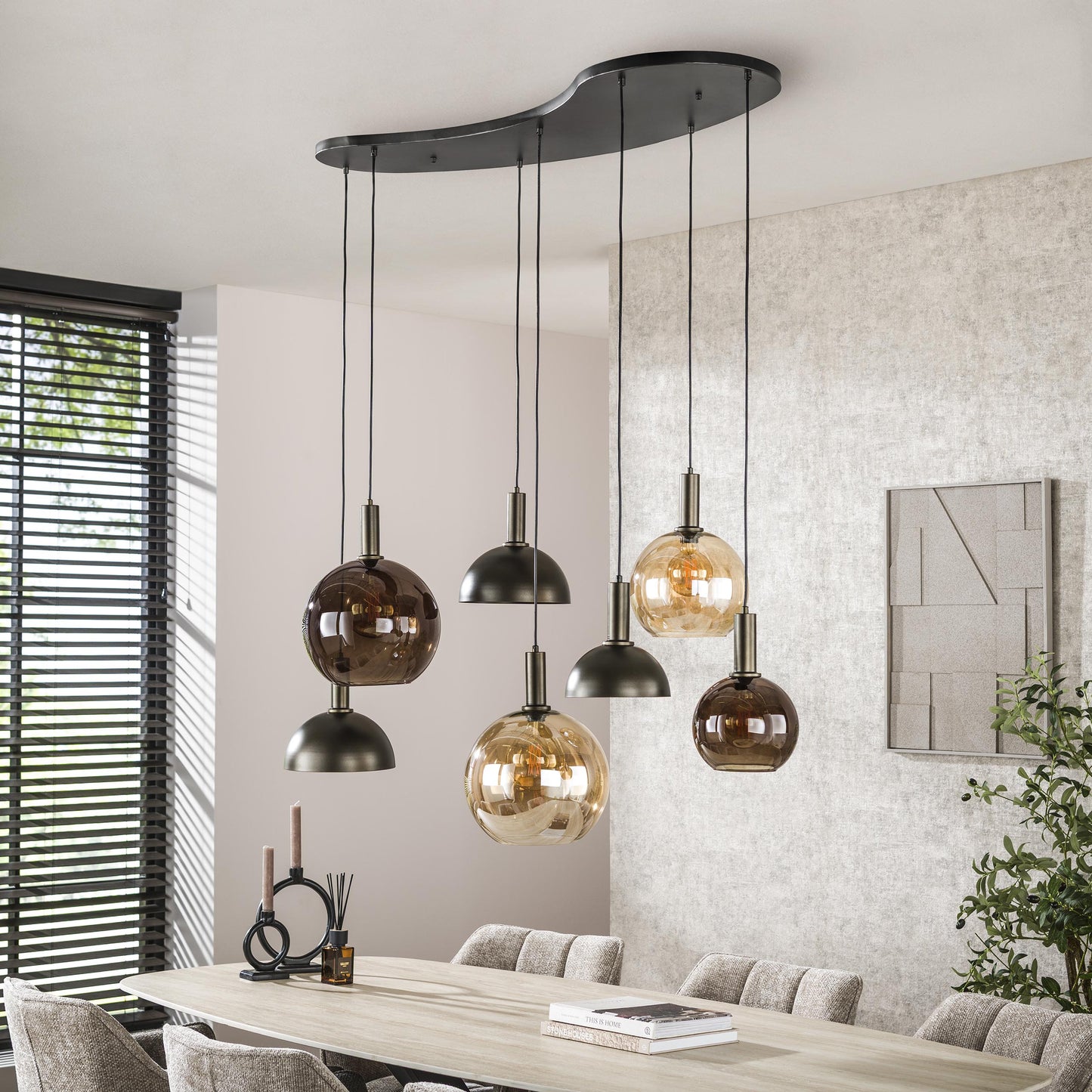 Pendelleuchte Caldera Organisches Cluster-Design Sienna Braun 7‑Flammig