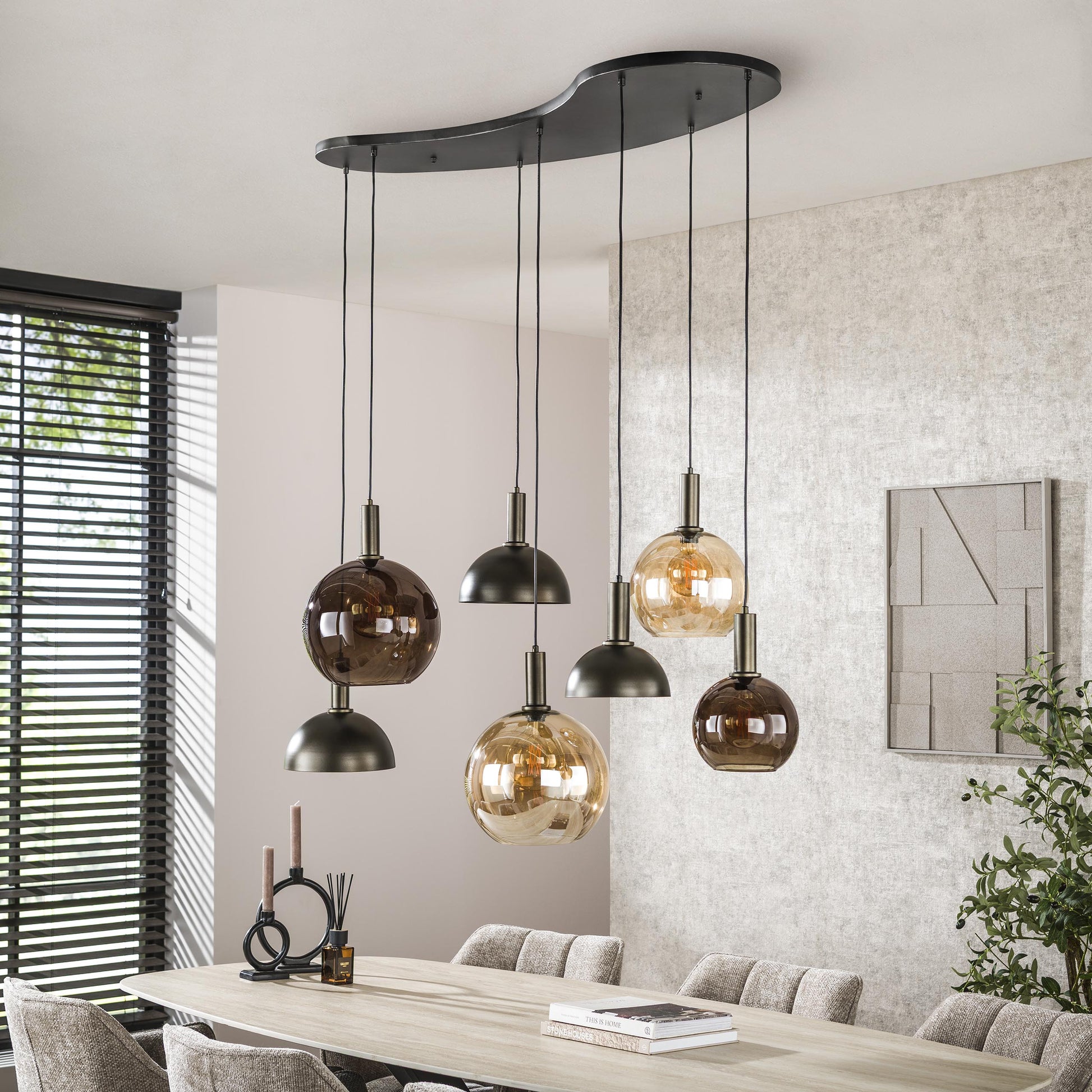 Pendelleuchte Caldera Organisches Cluster-Design Sienna Braun 7‑Flammig