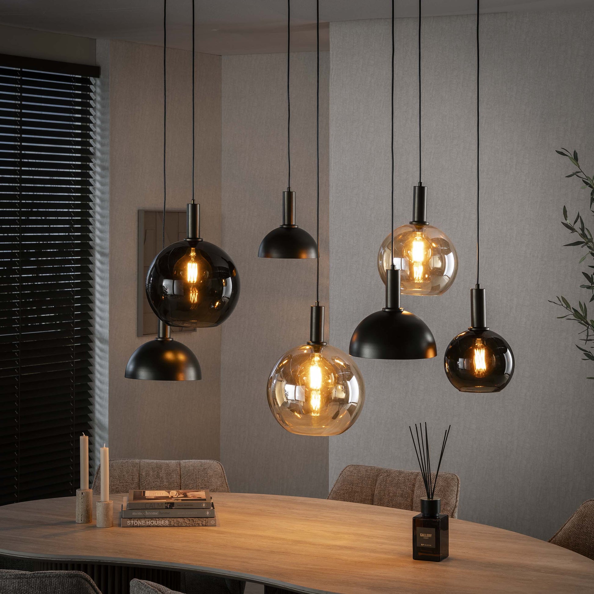 Pendelleuchte Caldera Organisches Cluster-Design Sienna Braun 7‑Flammig