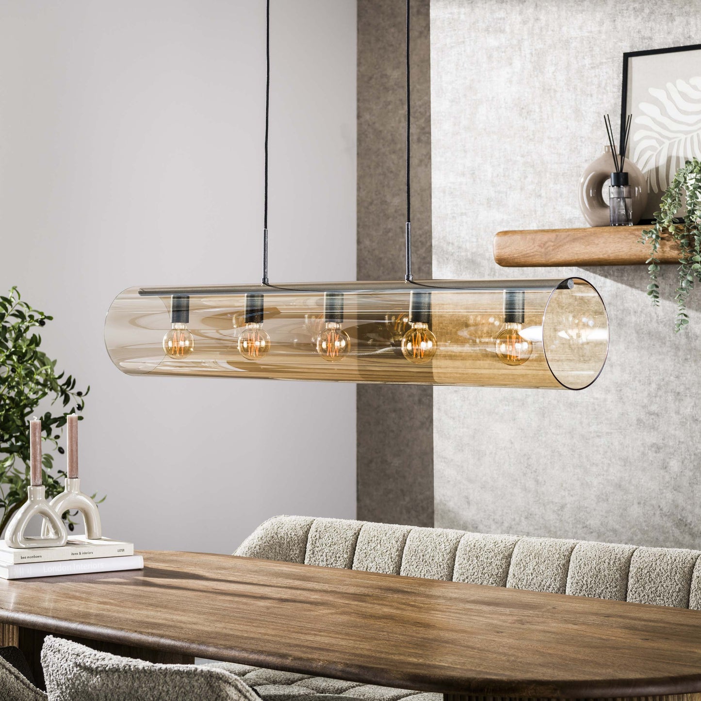 Pendelleuchte Solvira – Mit 5 Leuchten In Horizontalem Tube‑Amberglass Design