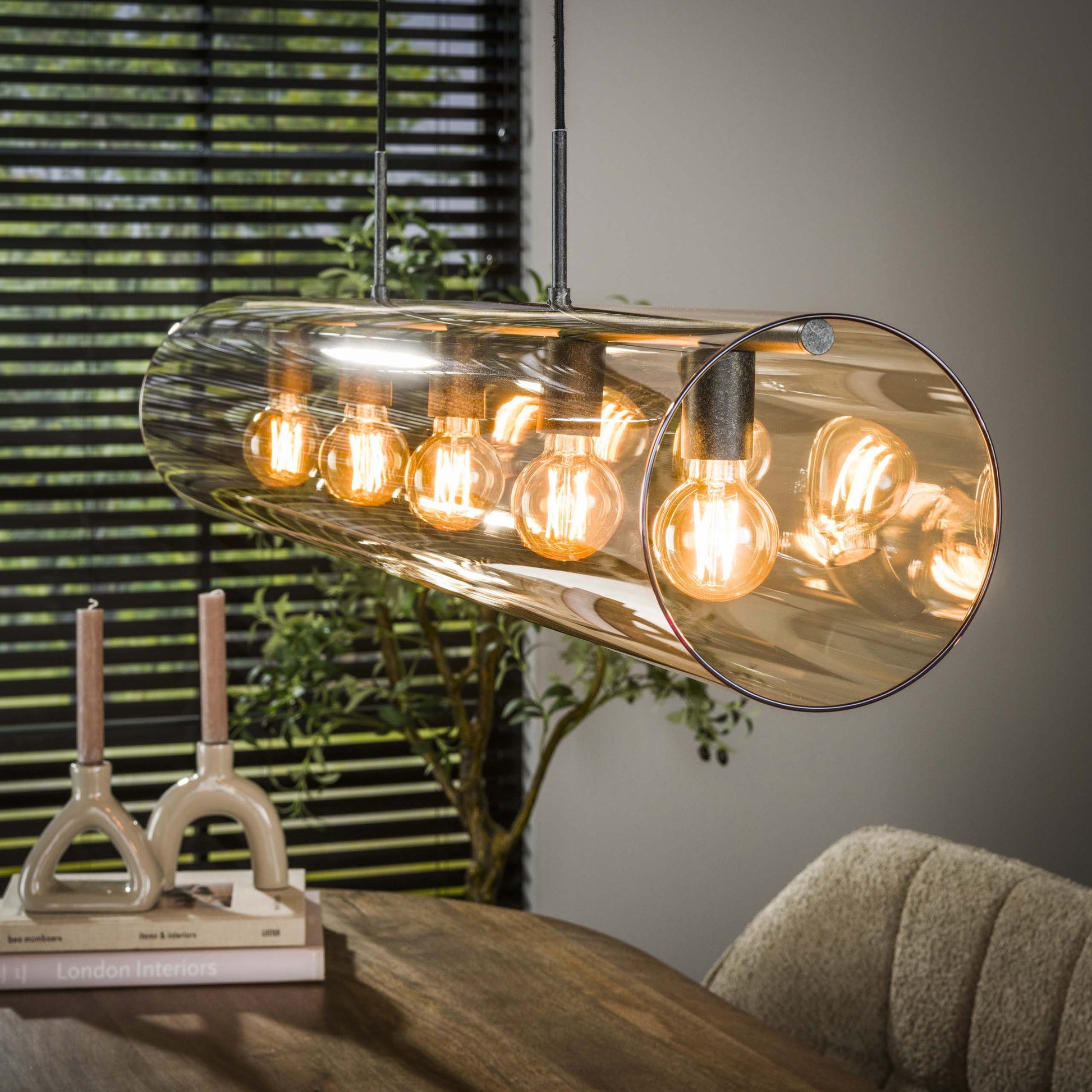 Pendelleuchte Solvira – Mit 5 Leuchten In Horizontalem Tube‑Amberglass Design