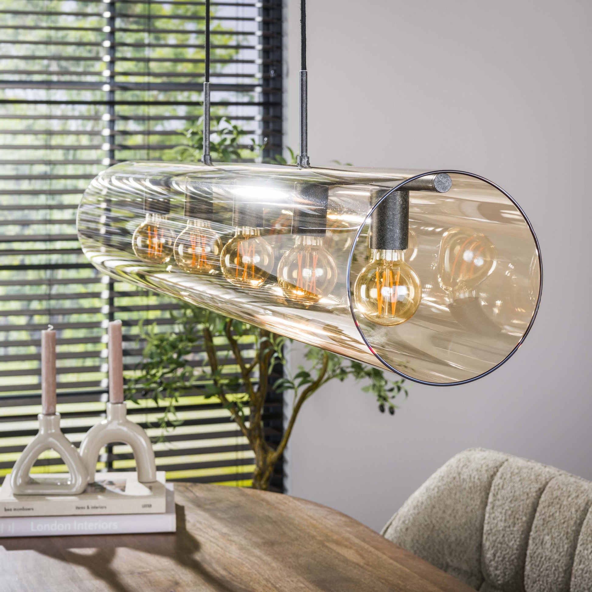 Pendelleuchte Solvira – Mit 5 Leuchten In Horizontalem Tube‑Amberglass Design