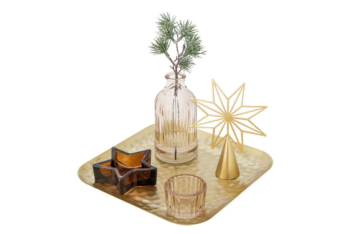 Luxusbetten24 Aurielle Teelicht-Tablett Glas Metall Goldoptik 6‑teiliges Set