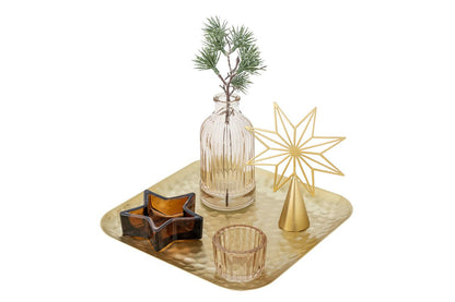 Luxusbetten24 Aurielle Teelicht-Tablett Glas Metall Goldoptik 6‑teiliges Set