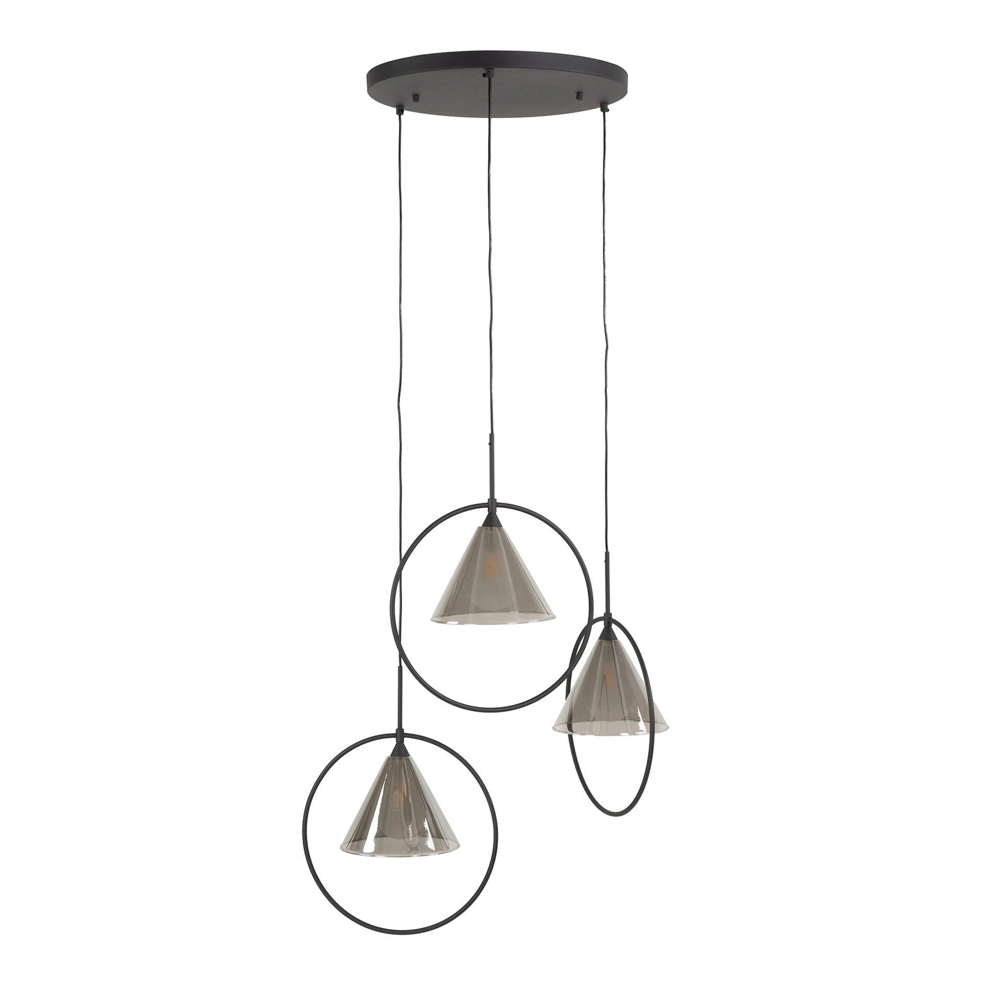 Luxusbetten24 Murielle Pendelleuchte Rauchglas Gestuft 3-Leuchten Loop Modern