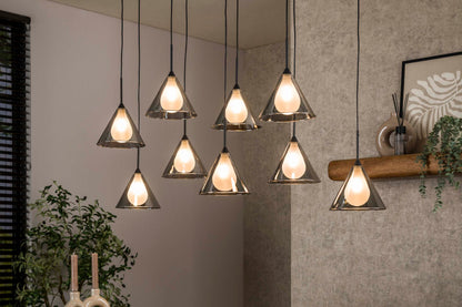 Elunara Pendelleuchte Konisches Rauchglas 9‑Leuchten 150 cm Höhenverstellbar