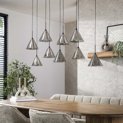 Elunara Pendelleuchte Konisches Rauchglas 9‑Leuchten 150 cm Höhenverstellbar