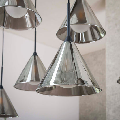 Elunara Pendelleuchte Konisches Rauchglas 9‑Leuchten 150 cm Höhenverstellbar