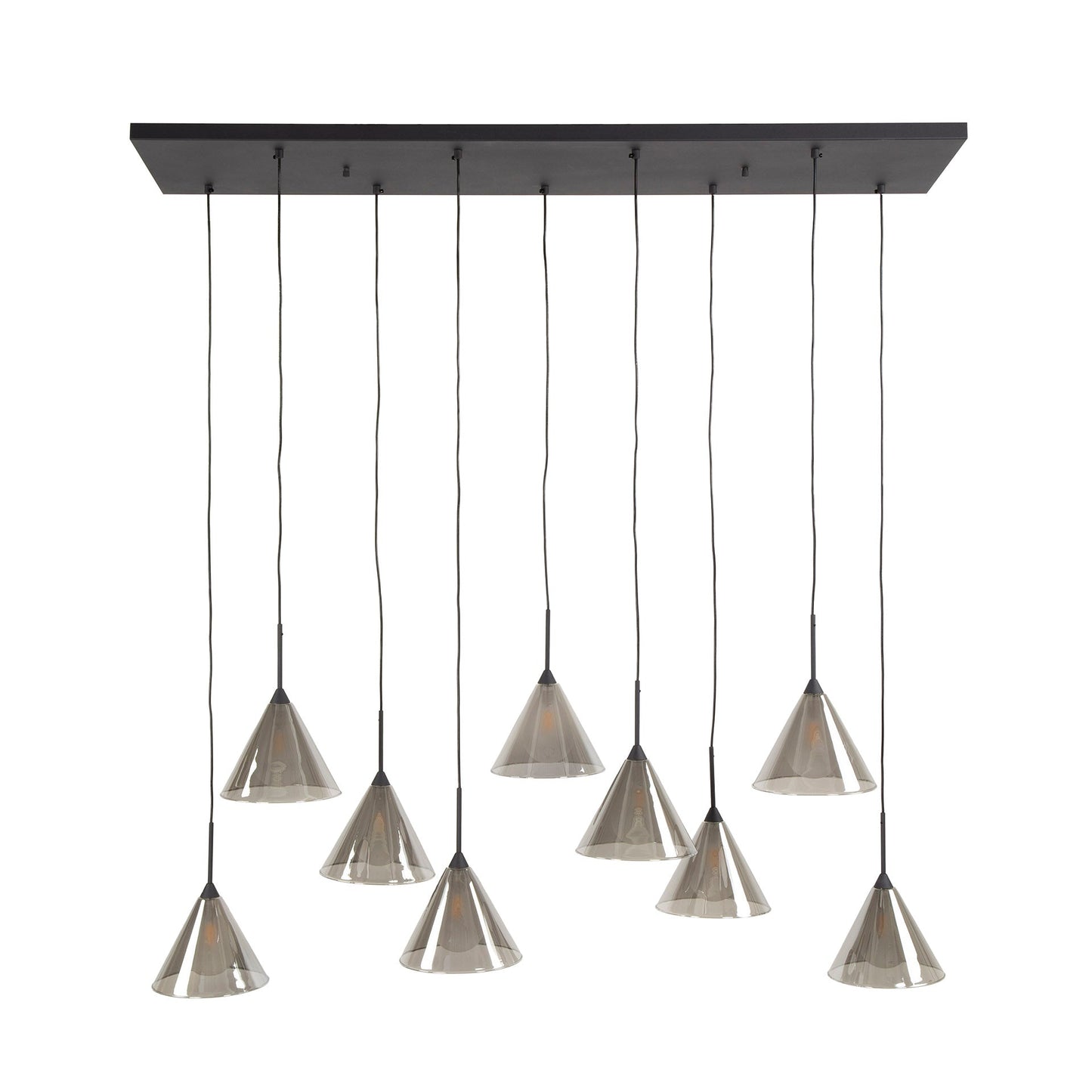 Elunara Pendelleuchte Konisches Rauchglas 9‑Leuchten 150 cm Höhenverstellbar