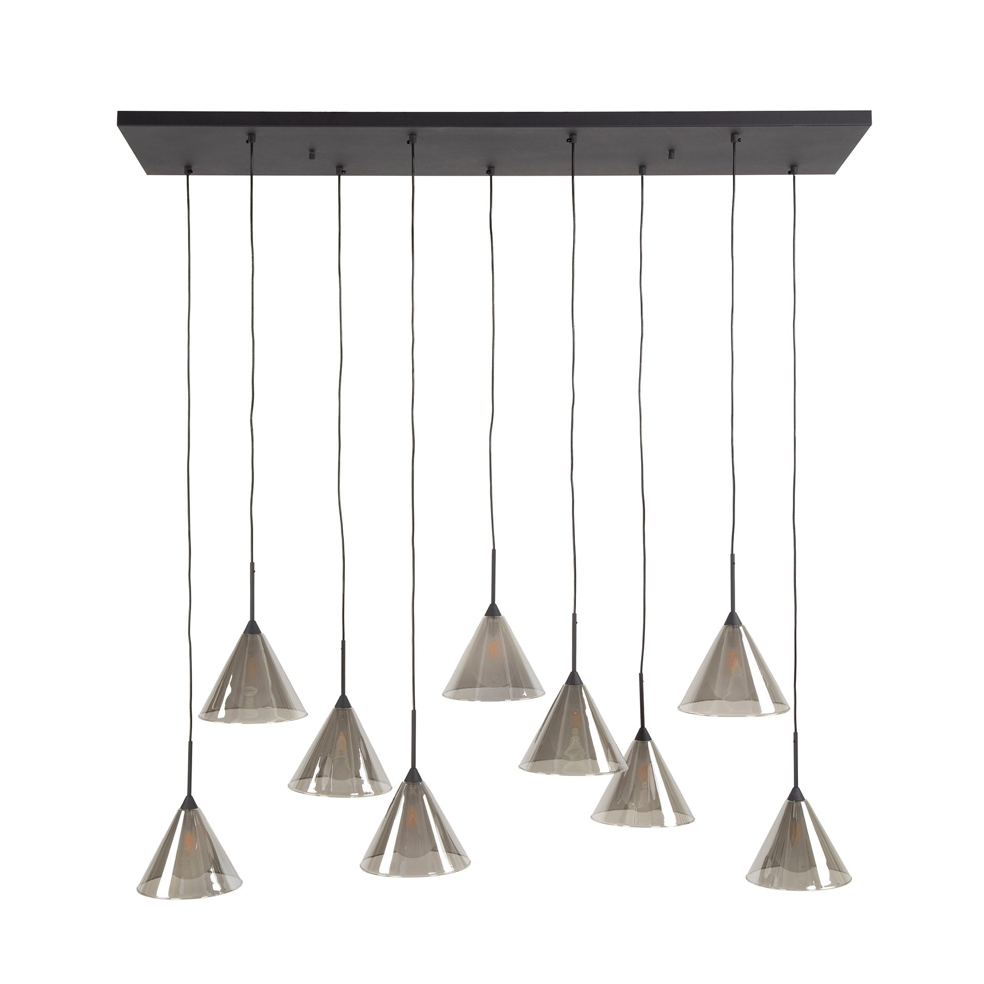 Elunara Pendelleuchte Konisches Rauchglas 9‑Leuchten 150 cm Höhenverstellbar
