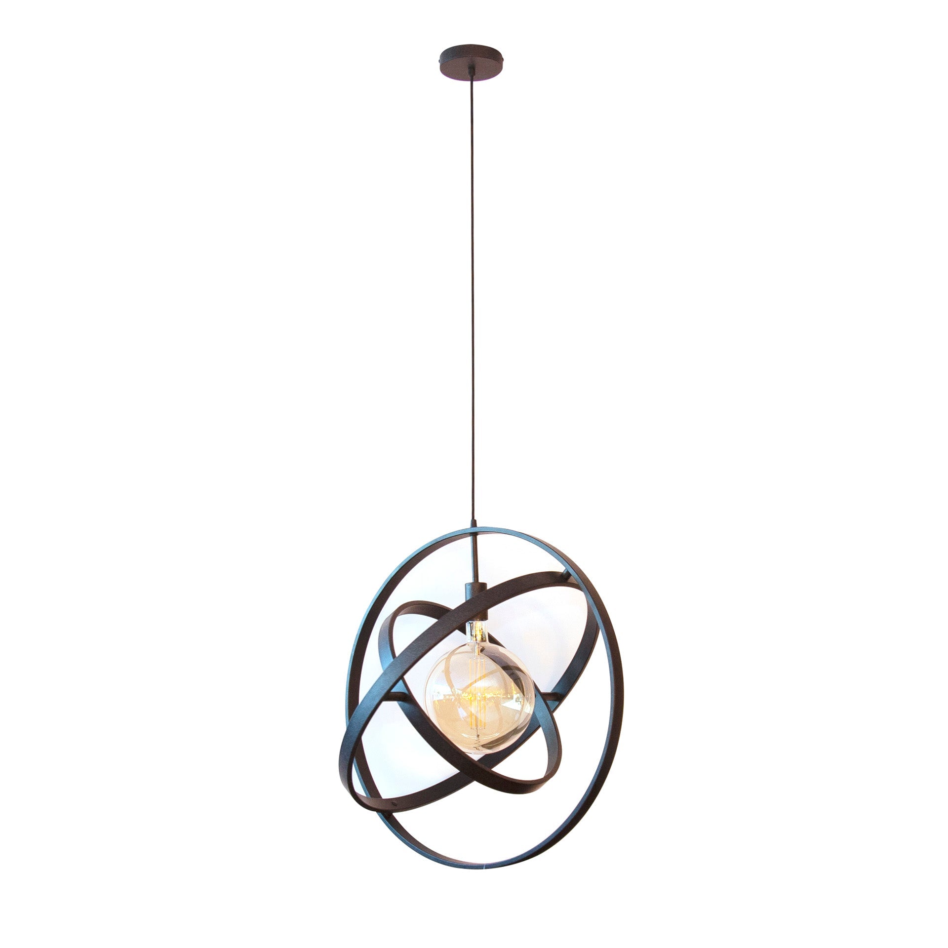 Luxusbetten24 Orvion Pendelleuchte Metall Schwarz Sphären‑Design 1‑Leuchte Deckenlampe