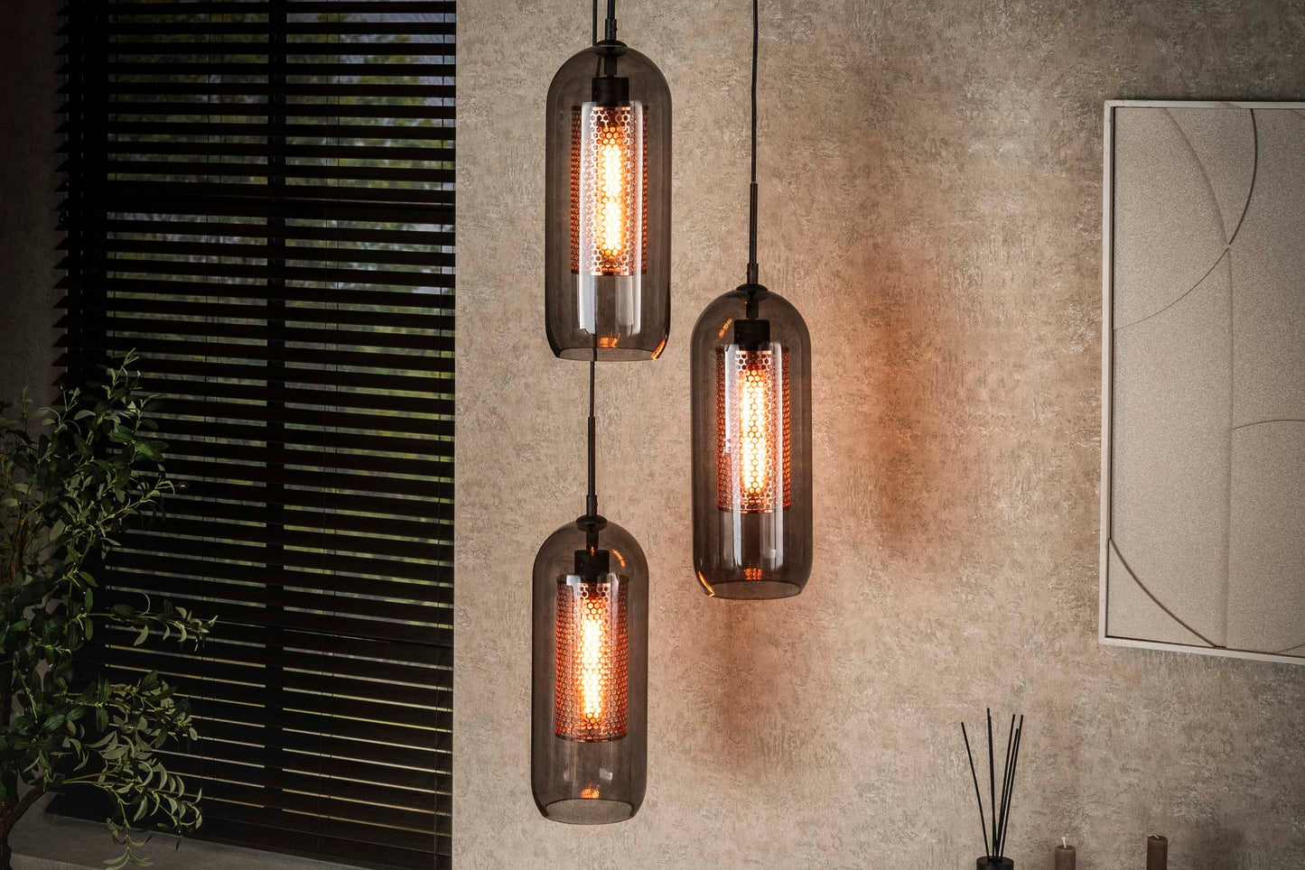 Pendelleuchte Talvira – Gestuft mit 3 Leuchten im Rauchglas-Mesh-Design