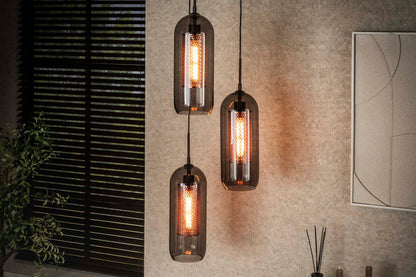 Pendelleuchte Talvira – Gestuft mit 3 Leuchten im Rauchglas-Mesh-Design