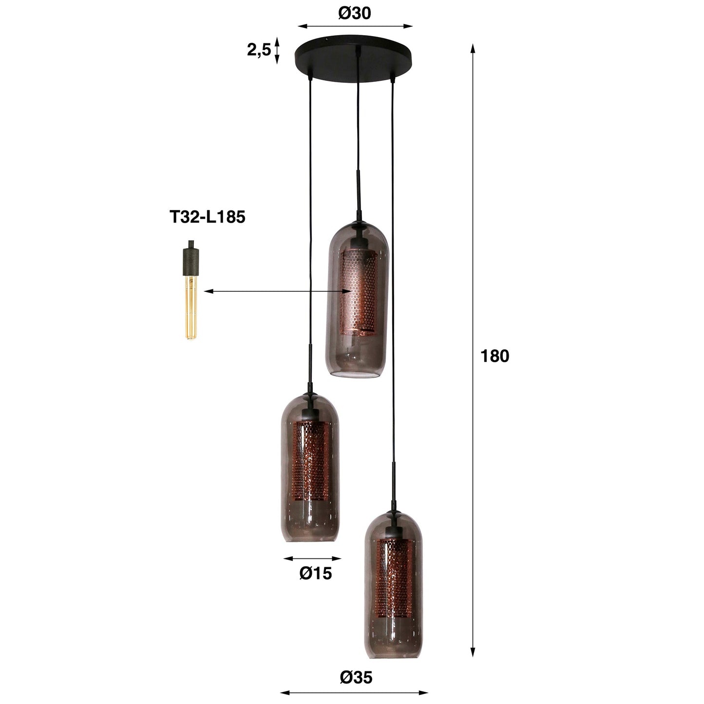 Pendelleuchte Talvira – Gestuft mit 3 Leuchten im Rauchglas-Mesh-Design