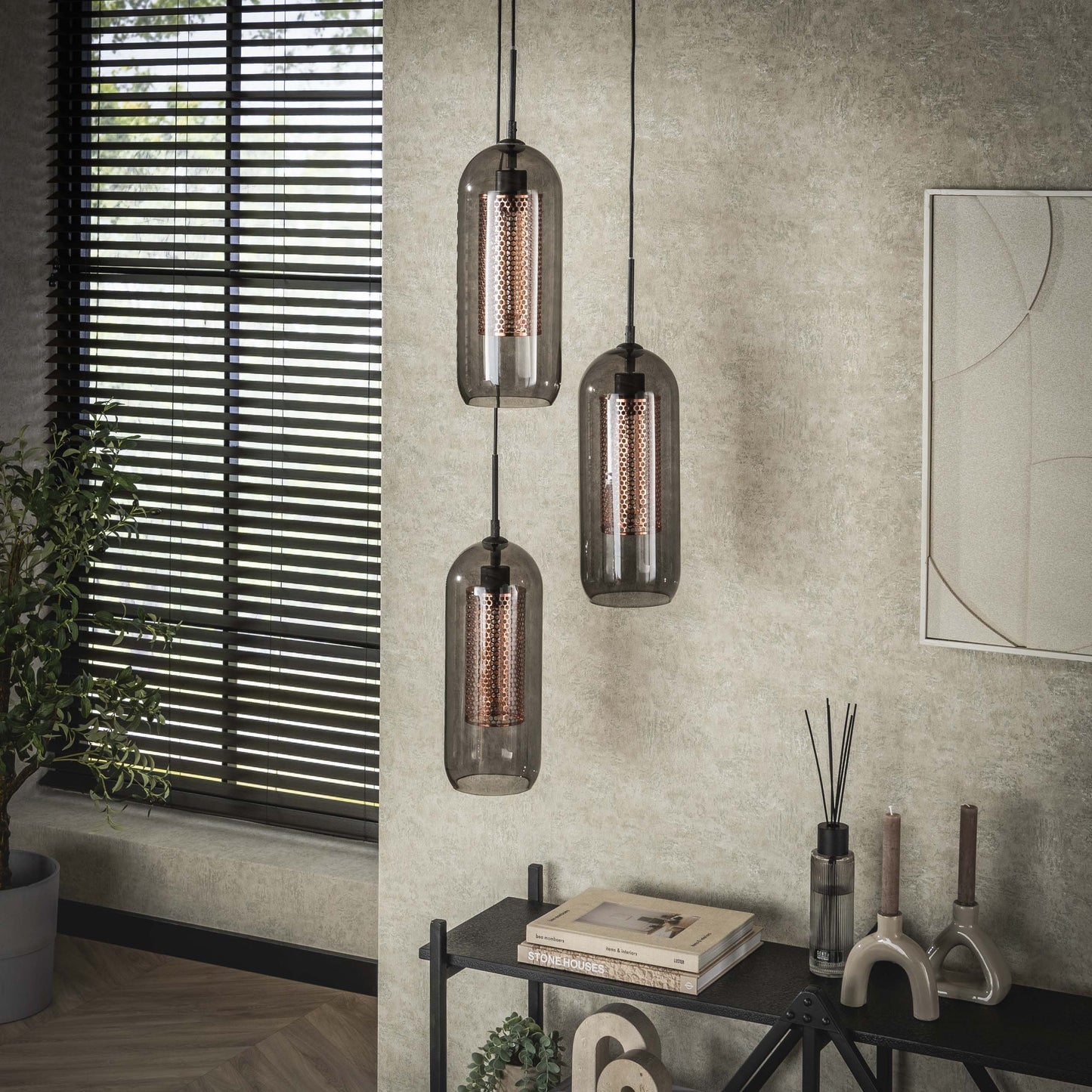Pendelleuchte Talvira – Gestuft mit 3 Leuchten im Rauchglas-Mesh-Design
