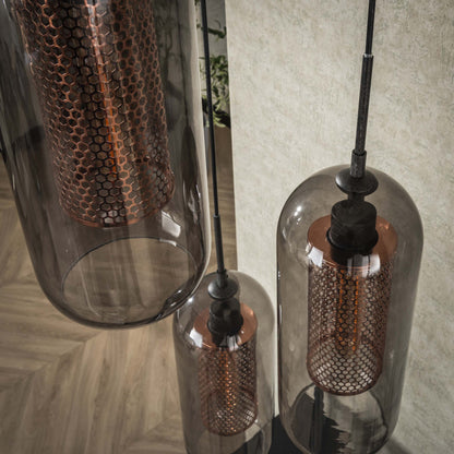 Pendelleuchte Talvira – Gestuft mit 3 Leuchten im Rauchglas-Mesh-Design