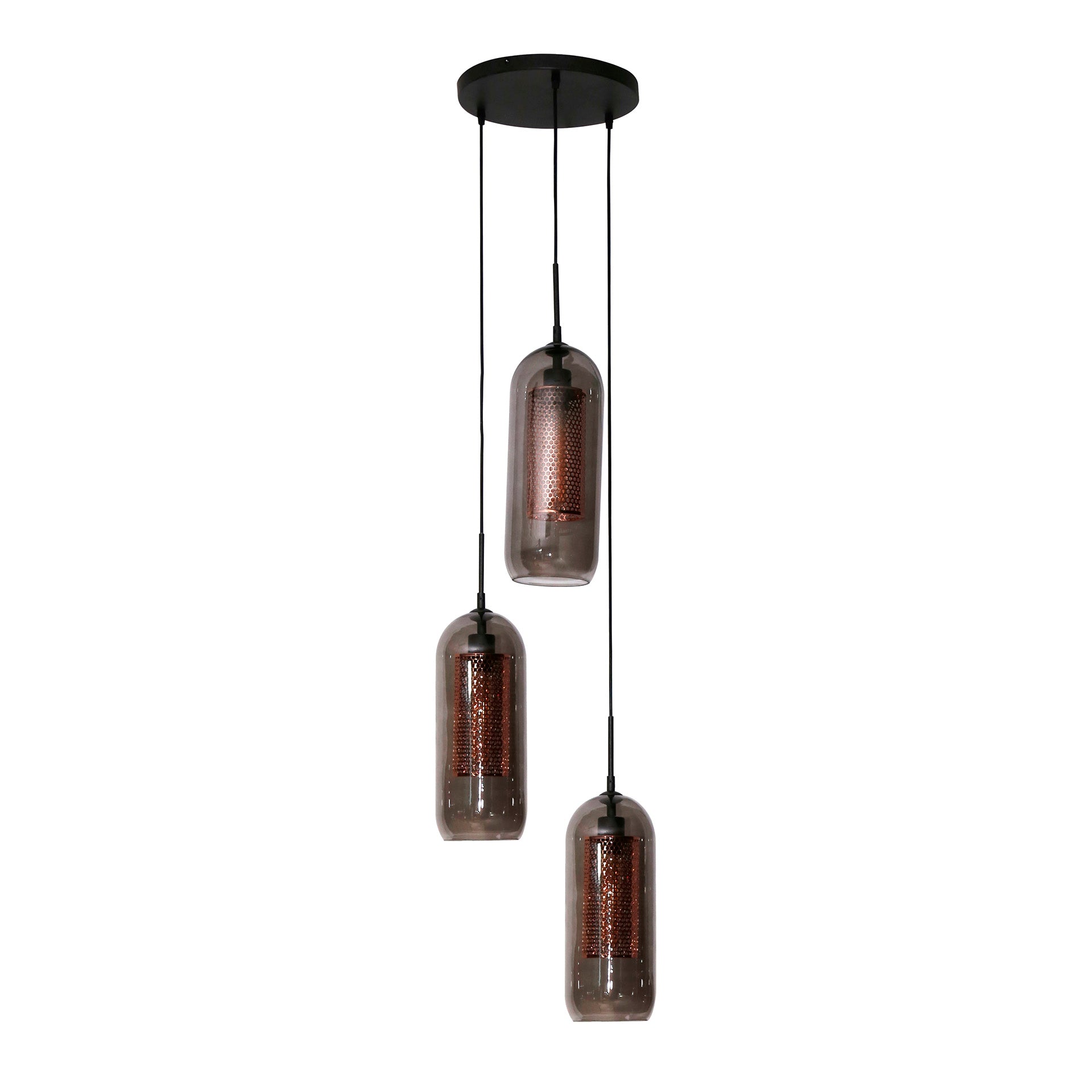 Pendelleuchte Talvira – Gestuft mit 3 Leuchten im Rauchglas-Mesh-Design