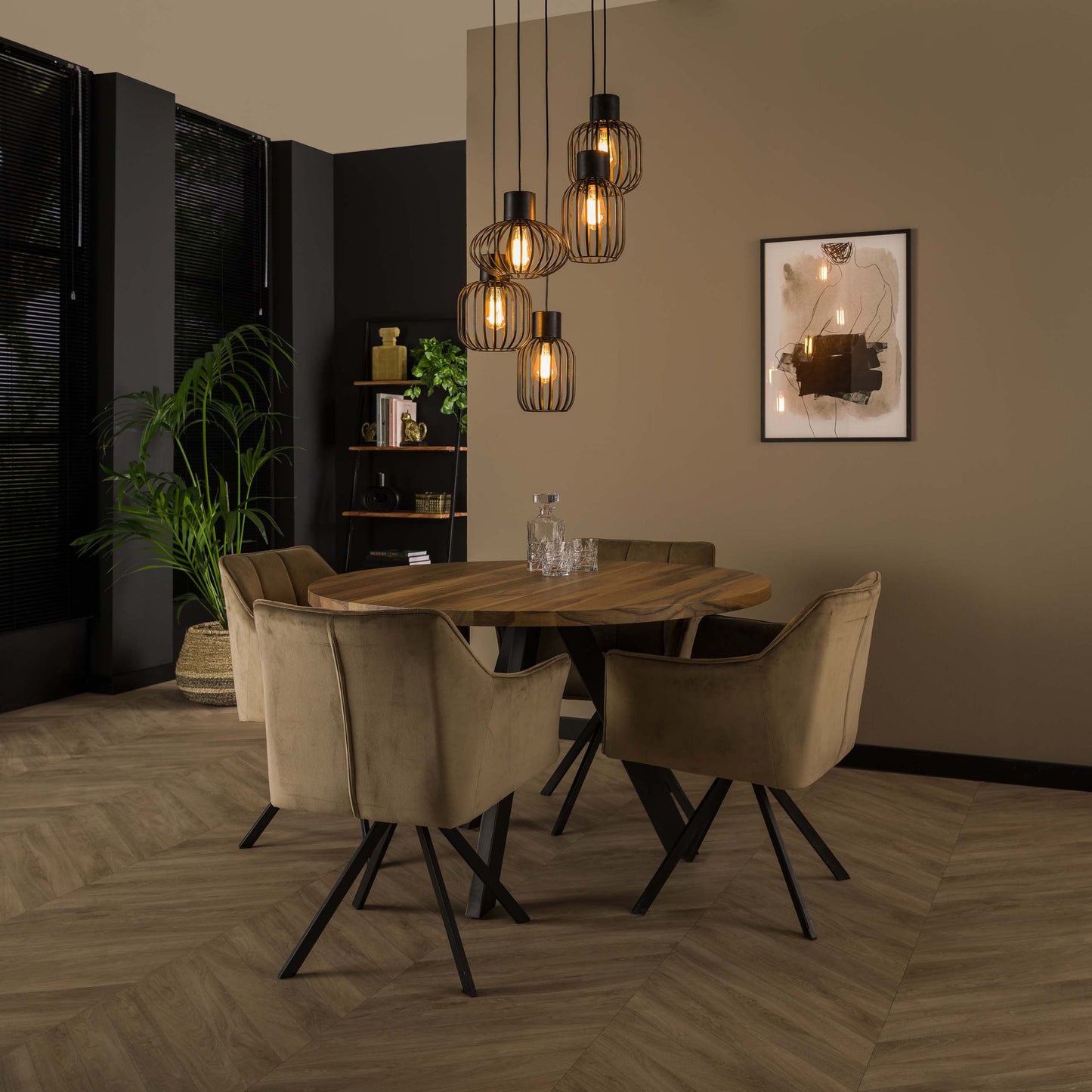 Luxusbetten24 Valeris Pendelleuchte mit 5 Leuchten aus Metallgitter Anthrazit