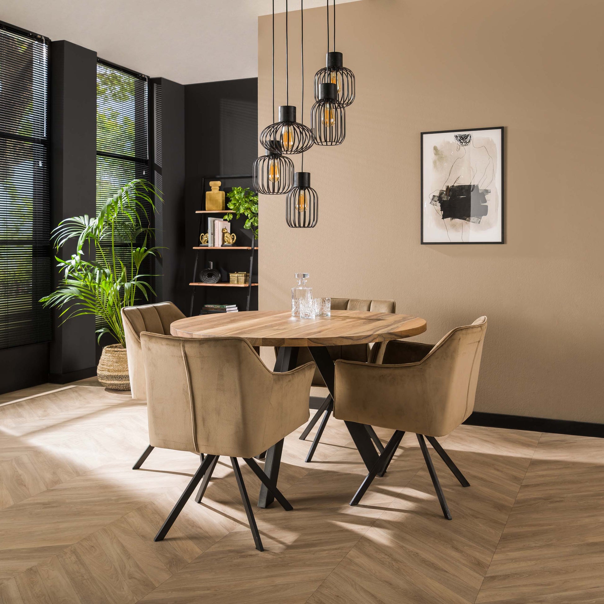 Luxusbetten24 Valeris Pendelleuchte mit 5 Leuchten aus Metallgitter Anthrazit