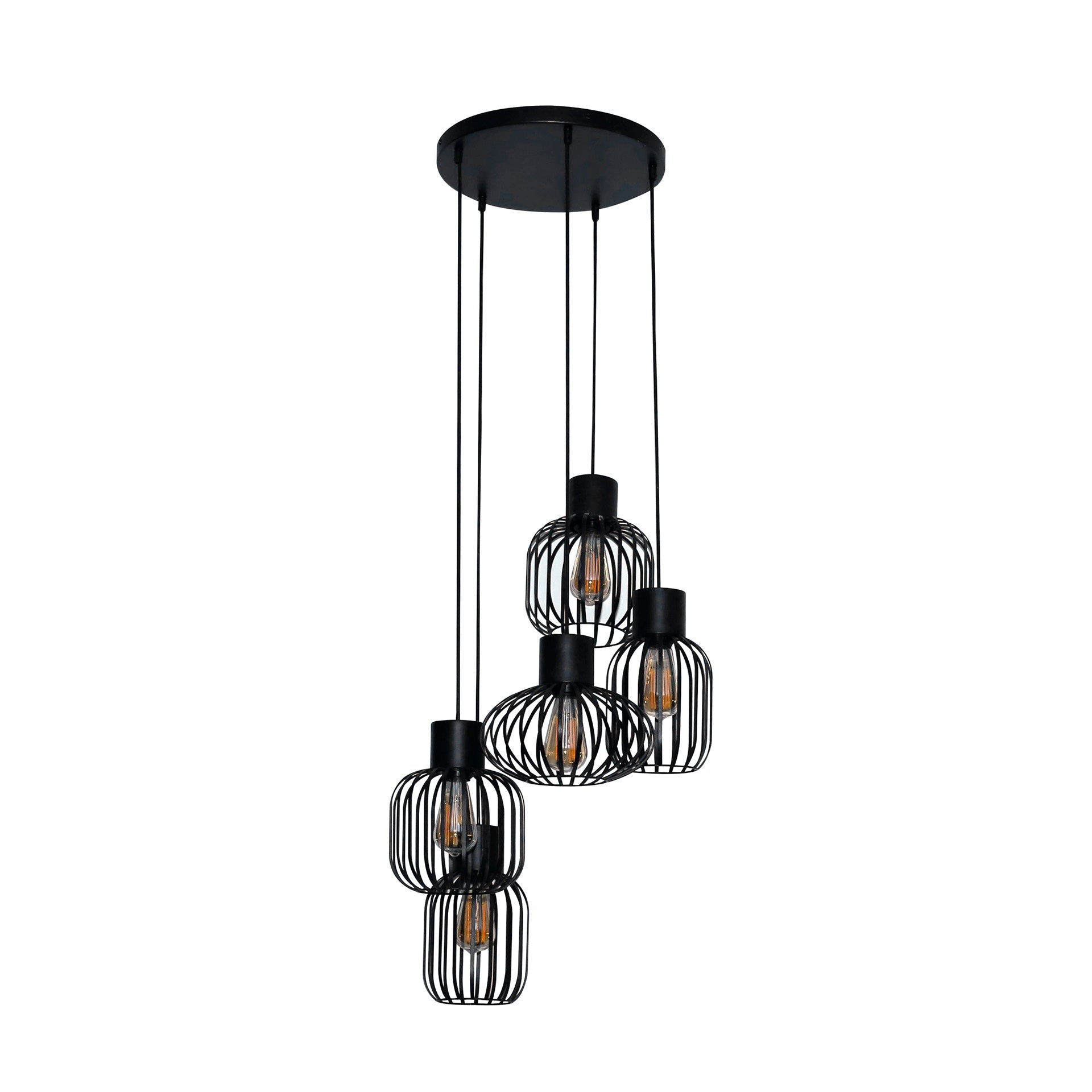 Luxusbetten24 Valeris Pendelleuchte mit 5 Leuchten aus Metallgitter Anthrazit
