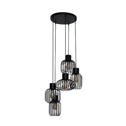 Luxusbetten24 Valeris Pendelleuchte mit 5 Leuchten aus Metallgitter Anthrazit