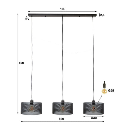 Pendelleuchte Doralyn Mit 3 Leuchten Lampenschirme Schwarz-Mesh Netzgitter-Design