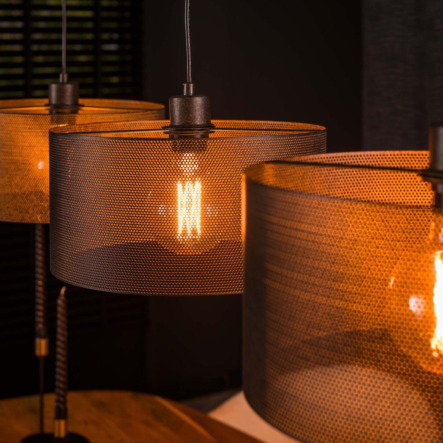 Pendelleuchte Doralyn Mit 3 Leuchten Lampenschirme Schwarz-Mesh Netzgitter-Design