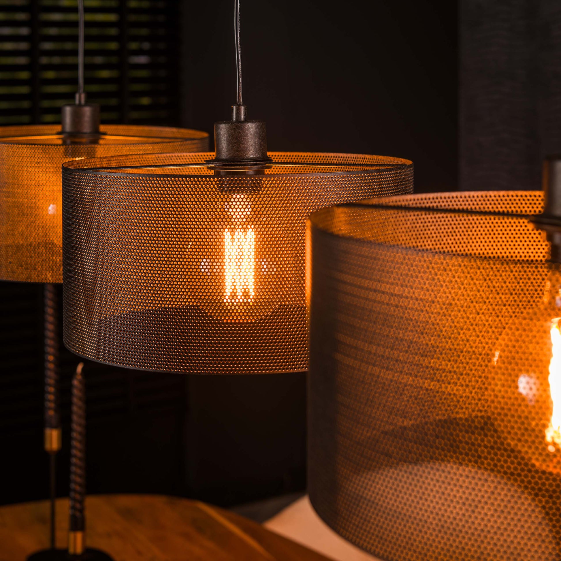 Pendelleuchte Doralyn Mit 3 Leuchten Lampenschirme Schwarz-Mesh Netzgitter-Design