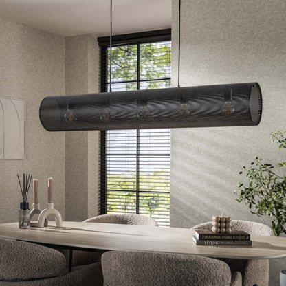 Pendelleuchte „Nerissa“ – Mit 5 Leuchten in Horizontalem Tube-Mesh-Design in Schwarz