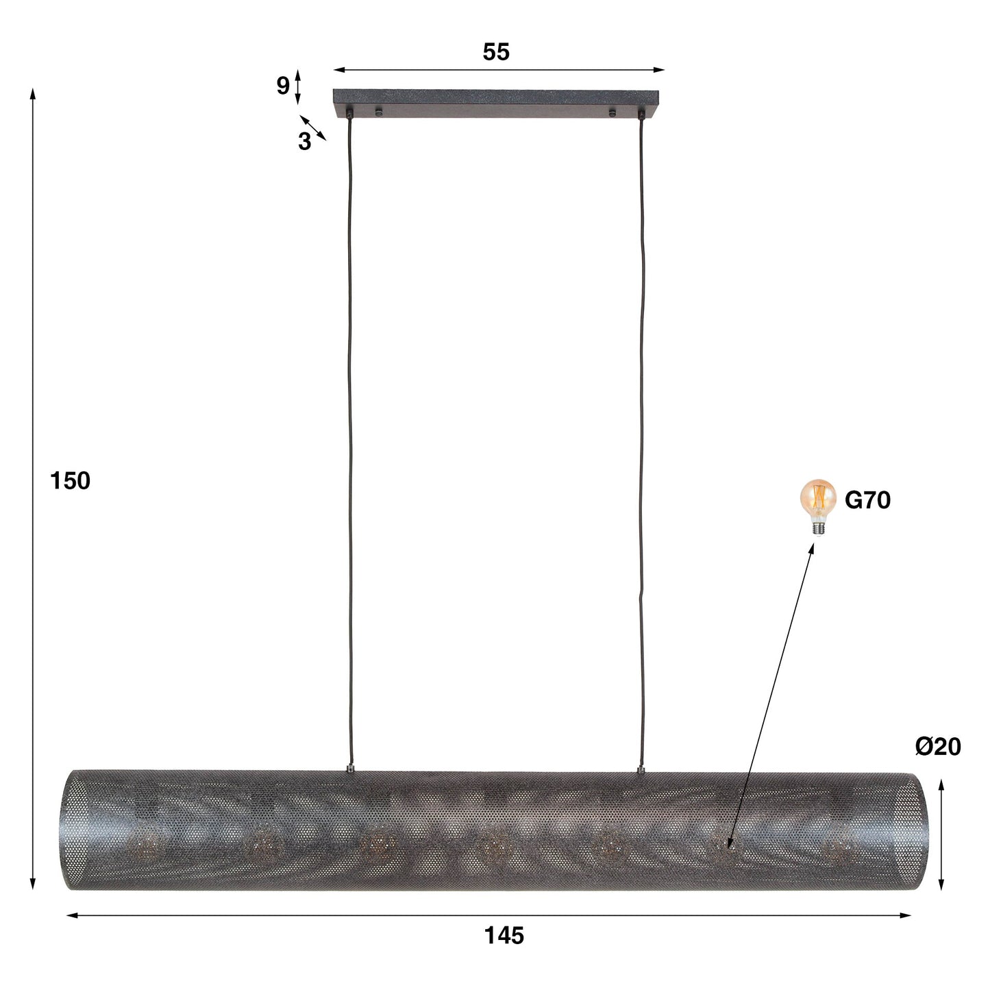 Pendelleuchte „Valeria“ – Mit 7 Leuchten in horizontalem Tube-Mesh-Design in Schwarz