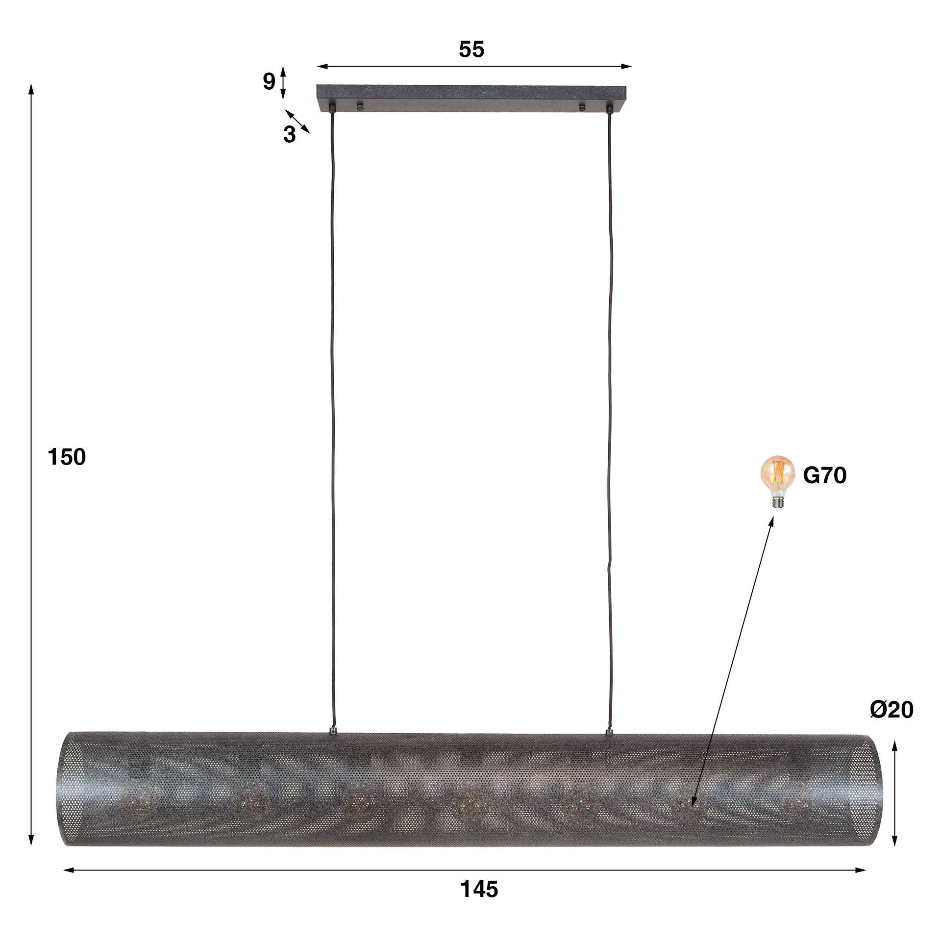 Pendelleuchte „Valeria“ – Mit 7 Leuchten in horizontalem Tube-Mesh-Design in Schwarz
