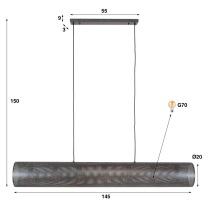 Pendelleuchte „Valeria“ – Mit 7 Leuchten in horizontalem Tube-Mesh-Design in Schwarz