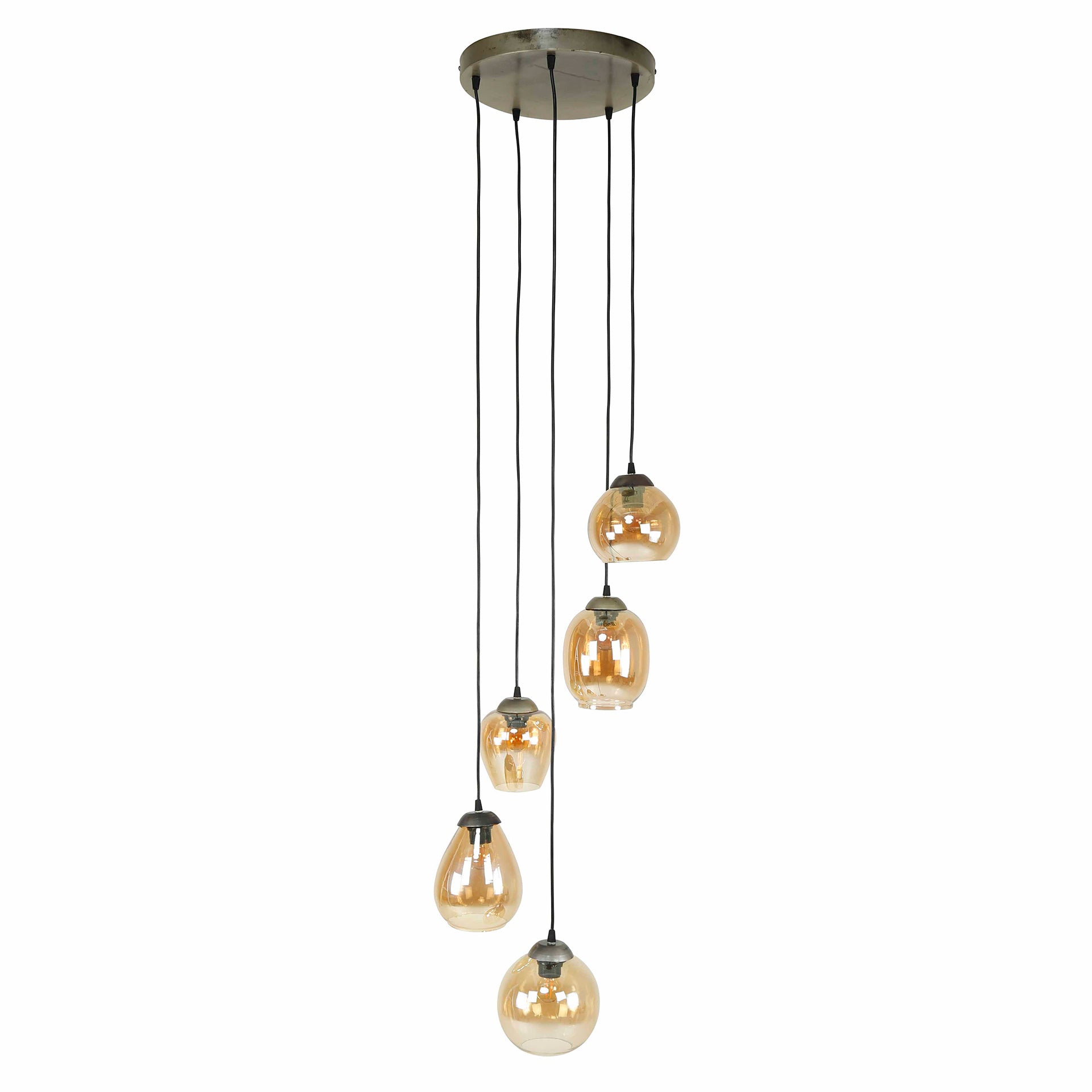 Luxusbetten24 Alaris Pendelleuchte Gestufte 5‑Leuchten Amberfarben Deckenlampe Design